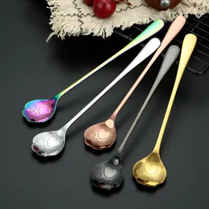 Stainless steel cat claw long handled spoon set, perfect for coffee, dessert and stirring.