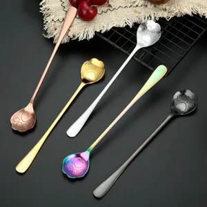 Stainless steel cat paw long handle spoon set for coffee, dessert, and mug stirring use.