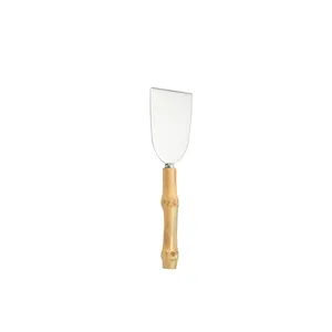 Stainless steel cheese knife with natural bamboo handle, main product view for kitchen.
