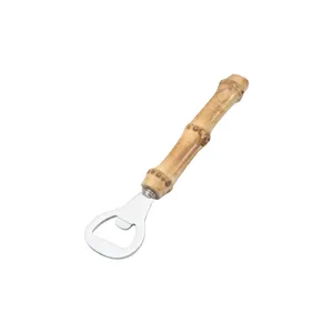 Natural bamboo handle bottle opener, portable metal beer bottle opener for home use.