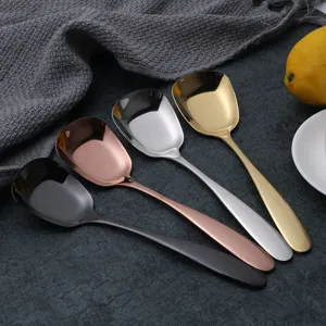 Cuillère Plate Carrée en Acier Inoxydable Cuillère à Dîner Créative Vaisselle Minimaliste Moderne Pour Cuisine Salle à Manger Maison