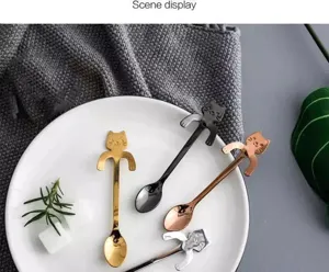 Cute cat stainless steel spoon creative hanging coffee stirring spoon mug pendant tableware