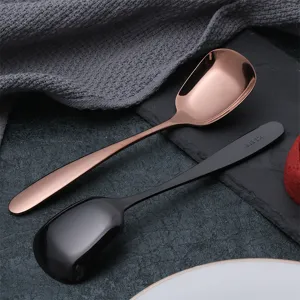 Ensemble de cuillères carrées en acier inoxydable, design plat, vaisselle de cuisine bicolore.