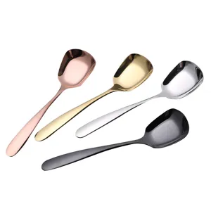 cuillères carrées en acier inoxydable 304 fond plat soupe dessert crème glacée lot de 4