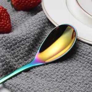 Cuchara de acero inoxidable arco iris chapada en titanio elegante vajilla de postre