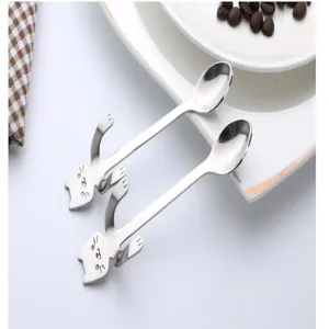 Stainless steel cat hanging spoon cute coffee stirrer mug cup edge hanging spoon set