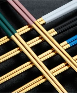 Stainless steel chopsticks metal household square chopsticks multi-color stylish dinnerware set