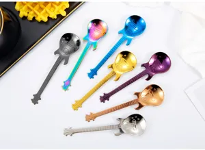 Creative guitar shaped stainless steel coffee spoons, titanium plating stirring spoons set.