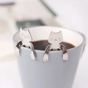 Cute cat hanging coffee spoon stainless steel mug stirring spoon creative tableware