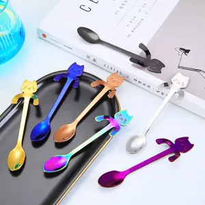 Cute Cat Stainless Steel Coffee Spoon Creative Hanging Mug Stirring Spoon Tableware