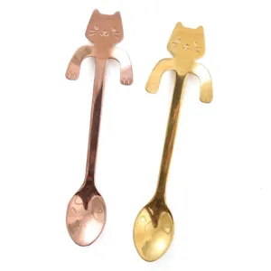 Cute cat hanging coffee spoon set, stainless steel cute design mug spoons for kitchen, 2pcs