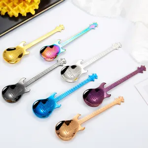 Creative Guitar Stainless Steel Coffee Stirring Spoon Music Theme Bar Tableware Long Handle Beverage Spoon