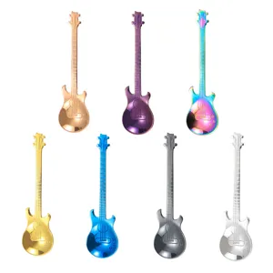 Creative guitar shaped stainless steel coffee spoons, unique music theme mixing spoons set.