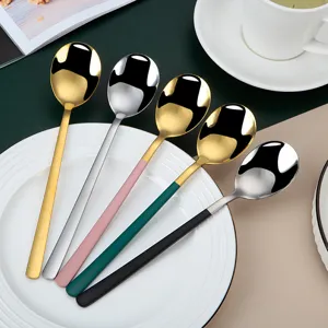 Cuchara de Mango Largo de Acero Inoxidable Estilo Coreano Postre Vajilla Occidental Cocina Hogar Café Mezcla Sandía Cuchara