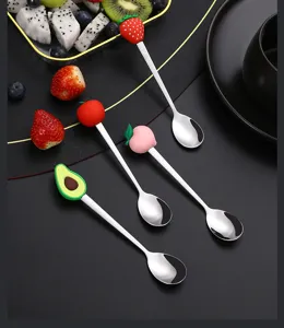 Stainless steel cartoon fruit spoon set, cute dessert and coffee mixing spoon for gifts.