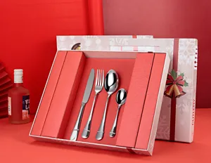 Ensemble de couverts en acier inoxydable avec coffret cadeau, couteau, fourchette et cuillère.