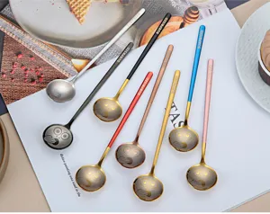 Stainless steel creative round coffee spoon dessert stirring spoon with cute expression handle