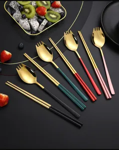 Stainless steel fork spoon chopsticks set Korean portable tableware detail view 304