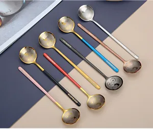 Stainless steel coffee spoon creative dessert stirring spoon cute round spoon metal table flatware