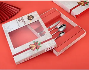 Coffret cadeau de Noël en acier inoxydable coutellerie avec couteau fourchette et cuillère.