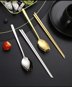Stainless steel fork spoon chopsticks set portable Korean cutlery for salad steak kitchen