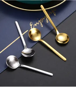 Edelstahl Mini runder Löffel Set, kurzer Griff Gold und Silber Kaffee Dessert Löffel.
