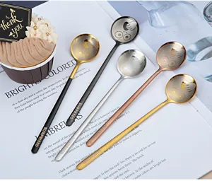 Creative 304 stainless steel round spoon coffee dessert stirring spoon golden small spoon