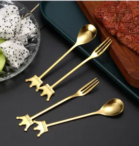 Gold Crown Spoon Fork Set Stainless Steel Dessert Cake Coffee Stirring Tableware Creative Gift