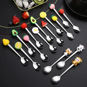 Creative Stainless Steel Spoon Cute Fruit Cartoon Handle Dessert Ice Cream Coffee Stirring Spoon Tableware Gift