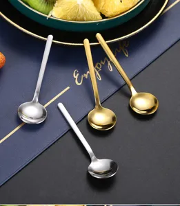 Kleine Edelstahl Rundloeffel, niedliche Kurzgiff-Dessertloeffel, Gold und Silber Besteck-Set.