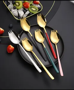 Stainless steel spork set Korean style tableware multi-color handle salad fork and spoon