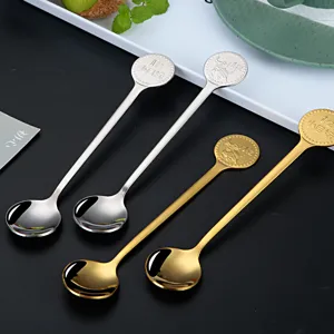 Cucharas de café de acero inoxidable, cucharas de postre doradas y plateadas, set de regalo.