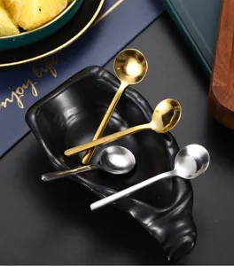 Edelstahl Mini runder Löffel Set, kurze Griffe Gold und Silber Löffel für Küche zu Hause.
