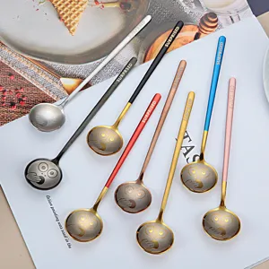 Stainless Steel Coffee Spoon Cute Cartoon Expression Gold Silver Black Dessert Stirring Spoon Mirror Polished Spoon Tableware