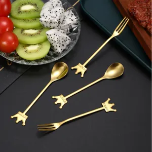 Creative Gold Crown Spoon Fork Set Dessert Coffee Stirring Spoons Tableware Main Image