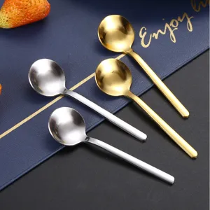 Kreativer Edelstahl Mini Rundlöffel Kurzer Griff Golden Silber Schwarz Gewürzlöffel Heim Küche Essgeschirr