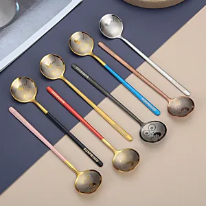 Stainless steel creative coffee spoon dessert mixing spoon cute expression long handle