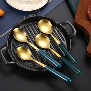 Stainless Steel Gold Soup Spoon Modern Minimalist Dinner Spoon With Ceramic Or Plastic Handle Kitchen Tableware