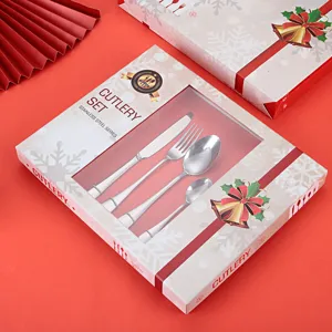 Coffret cadeau de Noël en acier inoxydable coutellerie set 4 pièces couteau fourchette cuillère