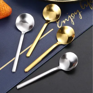 Kreative Edelstahl Mini-Löffel, süße kleine runde Dessertlöffel in Gold und Silber.