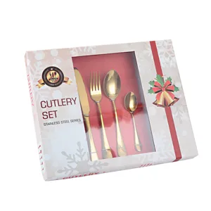 Coffret cadeau de Noël en acier inoxydable coutellerie dorée couteau fourchette cuillère set