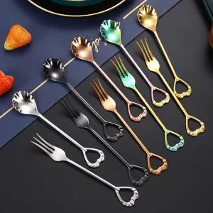 Stainless steel shell spoon fork set, creative coffee dessert stirring spoon tableware gift.