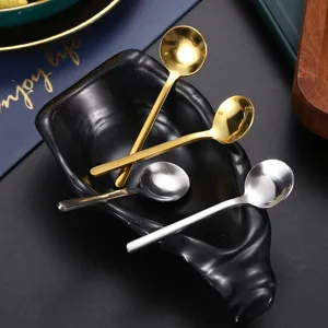Kreatives Edelstahl Mini Löffel Set, kurze Griffe in gold und silber Design Löffel.