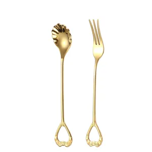 Creative gold shell spoon fork set stainless steel coffee dessert tableware wedding gift