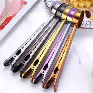 Stainless steel coffee measuring spoon with sealing clip, multi-color kitchen baking tool.