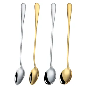 Set de cuillères à long manche en acier inoxydable, idéal pour le café et les boissons.