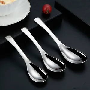 Stainless steel soup spoons set, durable kitchen tableware for home use, modern mirror polish.