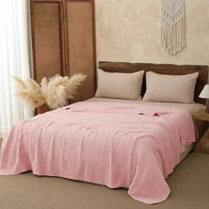Pink cotton gauze summer blanket soft breathable lightweight quilt for bedroom decor and cozy sleep
