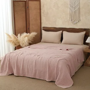 Pink cotton gauze blanket summer air conditioning quilt soft breathable home textile bed cover.