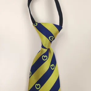 Kids pre-tied stripe necktie elastic band school uniform accessory short style blue yellow